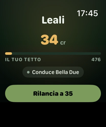 FantaBird su Apple Watch: chiamata in corso con prezzo, chi conduce e il tuo tetto di spesa